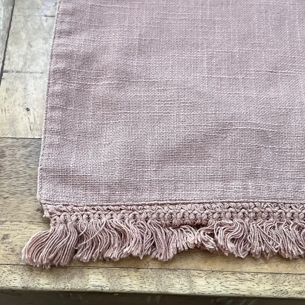 Hearth & Hand with Magnolia Cotton Long Table Runner Dusty Rose Fringe Detail